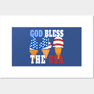 GOD BLESS THE USA ICE CREAM CONE DESIGN FOR 4TH OF JULY | Patriotic Conservative Christian Gifts Posters and Art